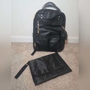 Multifunctional Black Diaper Bag Backpack